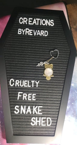 Cruelty Free Snake Shed Owl ( Top piece ) Keychain With a Snake Charm