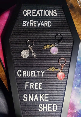 Cruelty Free Snake Shed Tree of Life ( Belly piece ) Keychain With a Snake Charm
