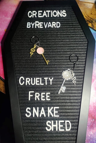 Cruelty Free Snake Shed Skeleton Keys ( Top Piece ) Keychain With a Snake Charm