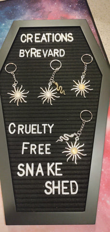 Cruelty Free Snake Shed Sun Keychains With a Snake Charm