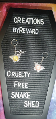 Cruelty Free Snake Shed Butterfly (Top Shed) Keychain With a Snake Charm